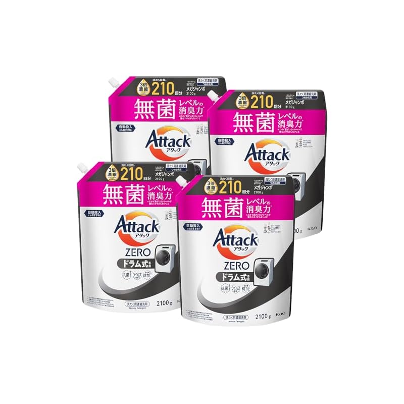 アタック 【ケース販売】ZERO 液体史上 最高の清潔力無菌レベルの消臭力 ドラム式専用 詰め替え 2100ｇ×4個