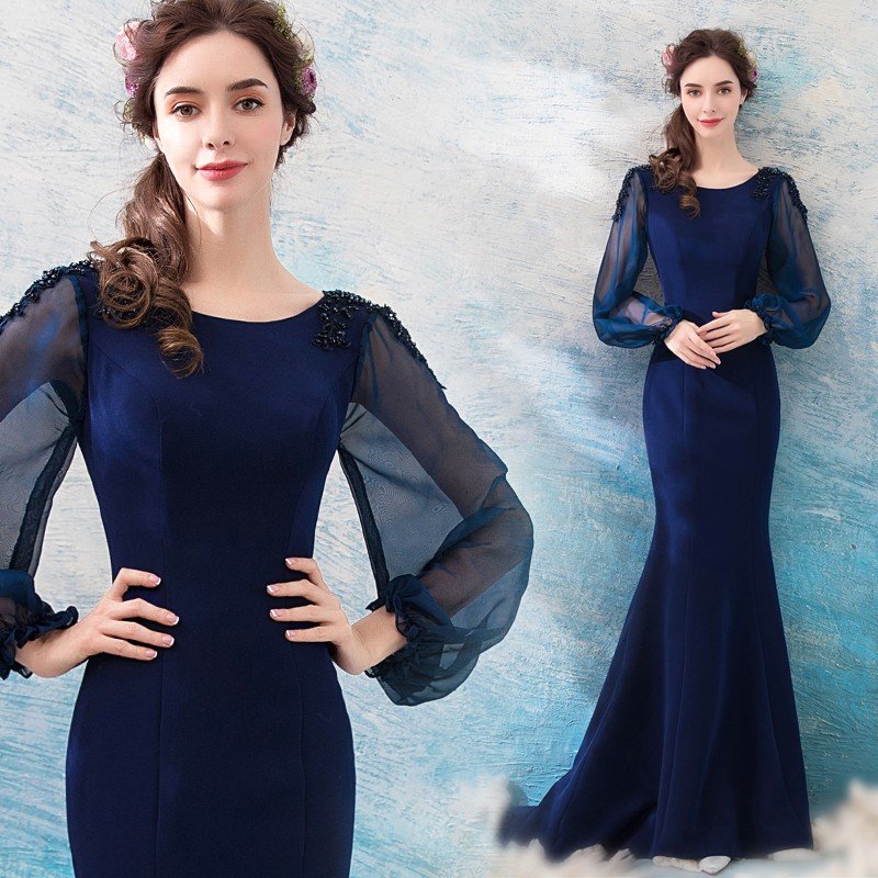 ロングドレス 青 安い カラードレス 長袖 演奏会 イブニングドレス 結婚式 パーティードレス 二次会 マーメイドドレス 花嫁 コンサート 大きいサイズ 10,339円