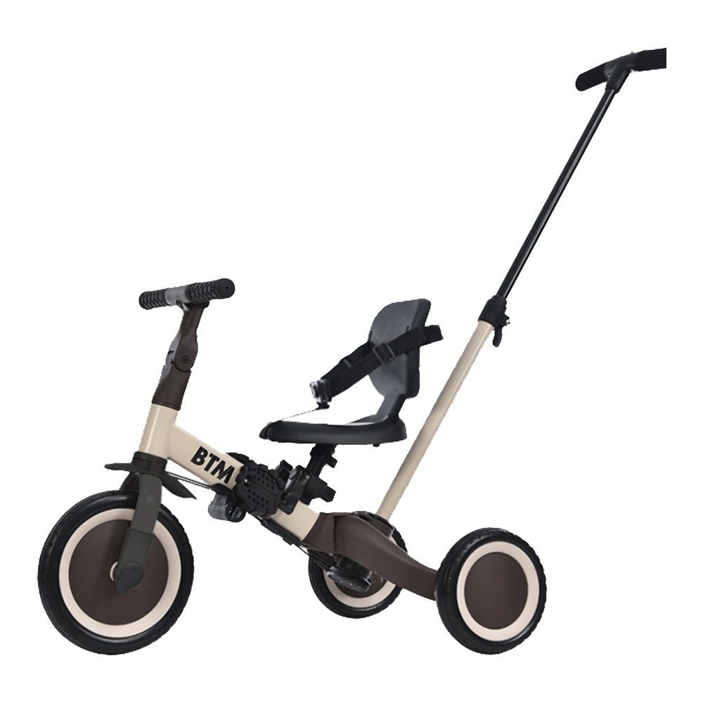 子供用三輪車 4in1 ベージュ×ブラウン 三輪車のりもの押し棒付き 自転車 おもちゃ 乗用玩具341