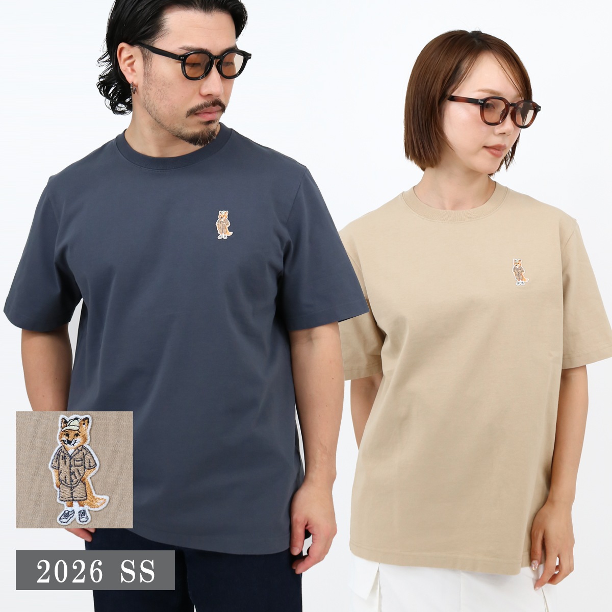MAISON KITSUNE メゾンキツネ ロゴTシャツ QM00101KJ7025 DRESSED FOX COMFORT TEE-SHIRT メンズ 半袖 クルーネック フォックスパッチ レディ
