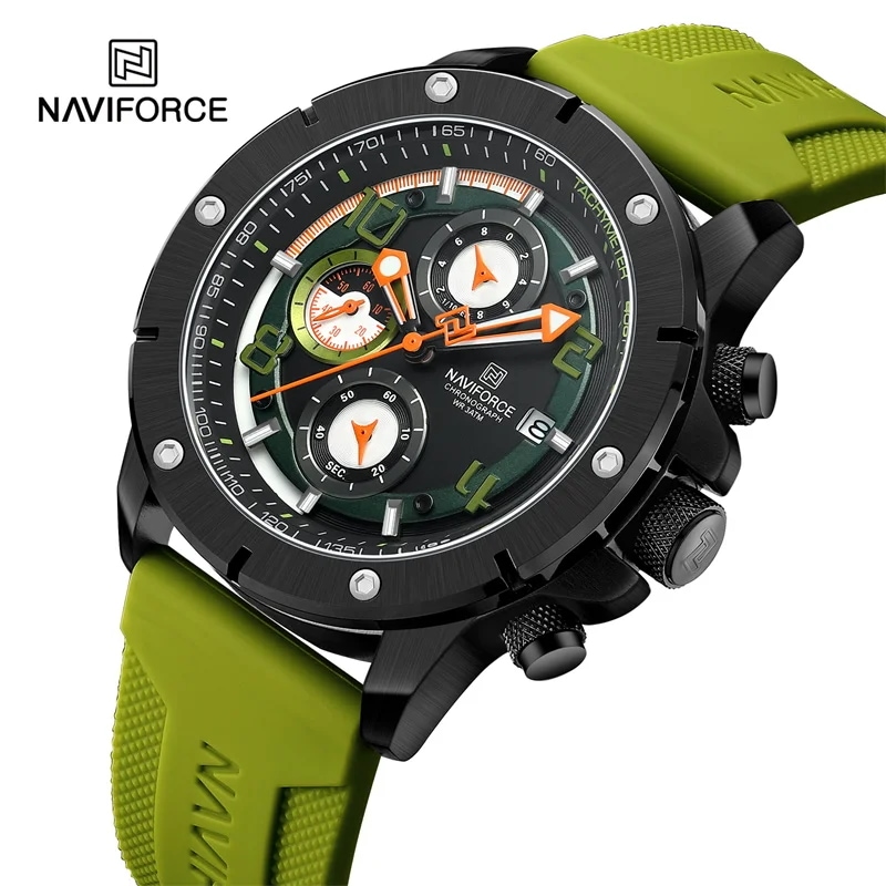 Naviforce-メンズシリコンストラップ時計 高級クォーツ腕時計 カレンダー ミリタリー スポーツ クロノグラ
