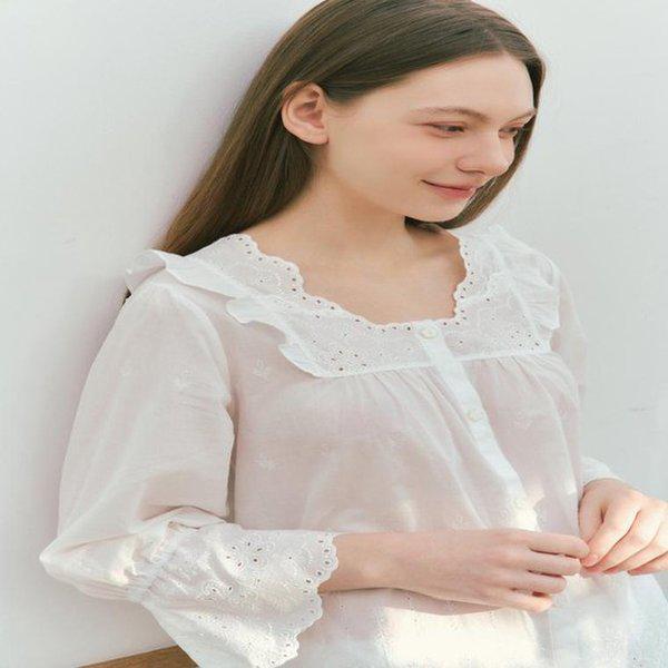 （正常）ネックラインスクエアレースロマンチック女性パジャマレディース寝巻き_C VPAA209W_IV_C