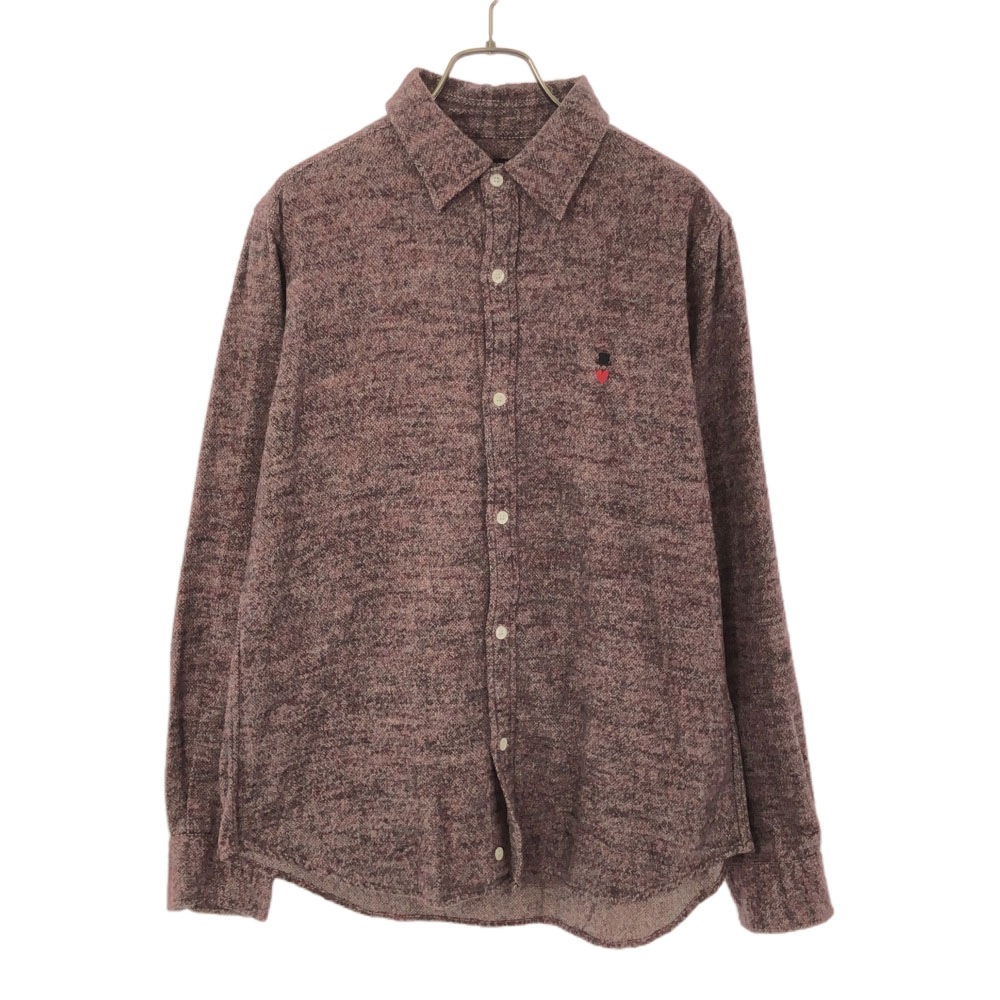 日本製 ワンポイント刺繍 長袖 シャツ 2 レッド系 レディース