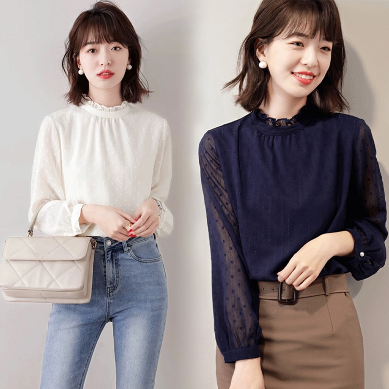 レディース ファッション トップス ブラウス 長袖 チュニック ネイビー 紺 シャツ 長袖ブラウス シフォン 春 春服 透け きれいめ G0233