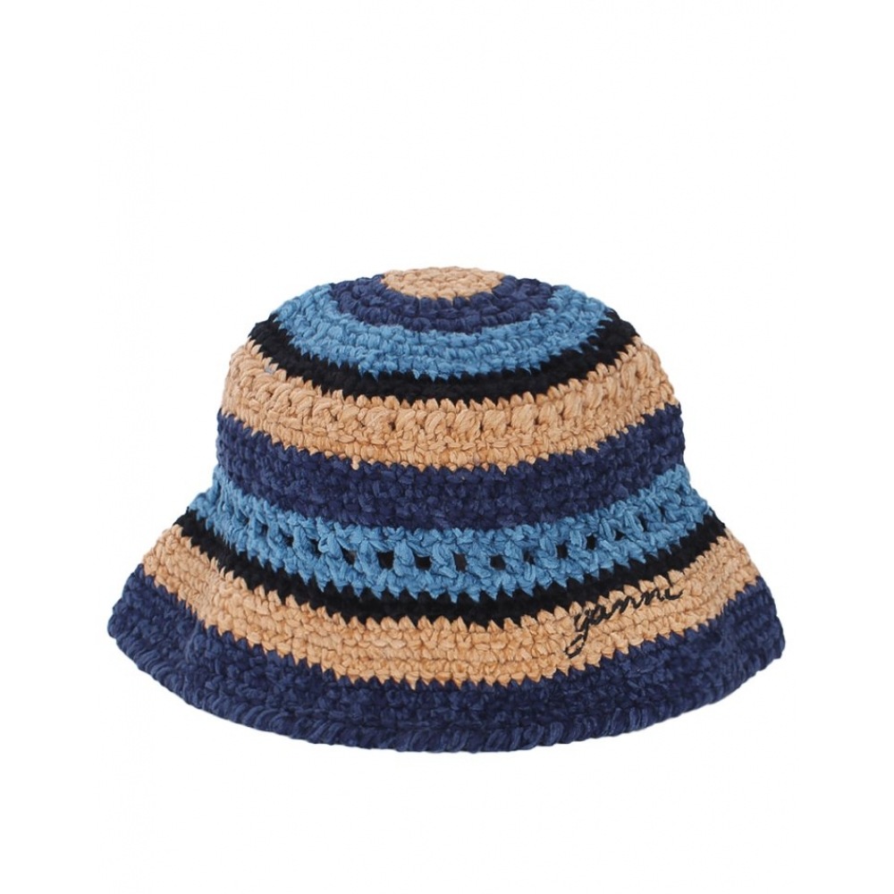 ガニ 24FW 女性用ロゴ入りかぎ針編みバケットハットブルー A5988 999