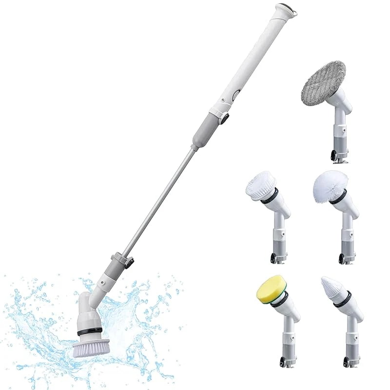 【即納】[山善] 電動お掃除ブラシ バスポリッシャー フローマジック 充電式 コードレス ブラシ5種類 風呂掃除 電動デッキブラシ 2段階長さ調節 浴室掃除用ブラシ YMF-5