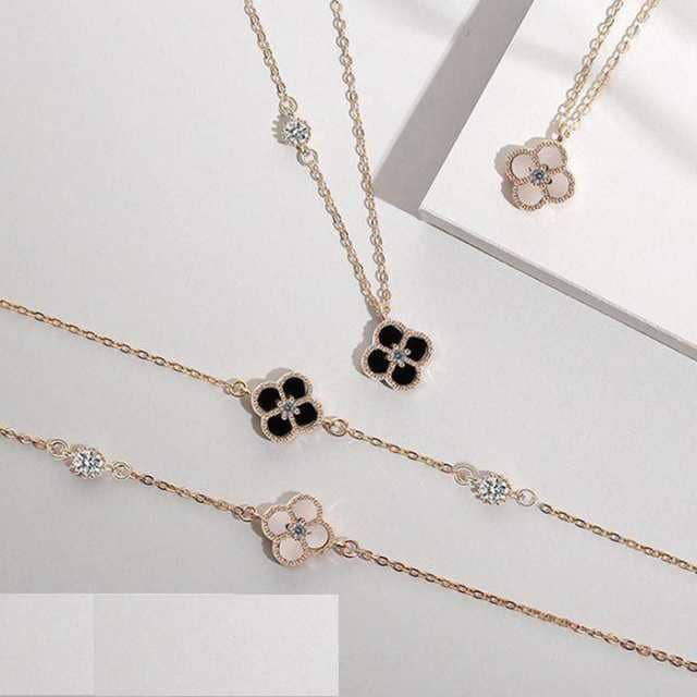 ネックレス レディース ブレスレット プレゼント 四つ葉のクローバー 貝 ピンクゴールド 母の日ギフト ジュエリー 女性 彼女 嫁 娘 人気 お祝い