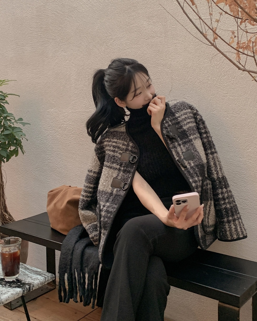 チェック柄ダブルジャケット韓国ファッション レディース