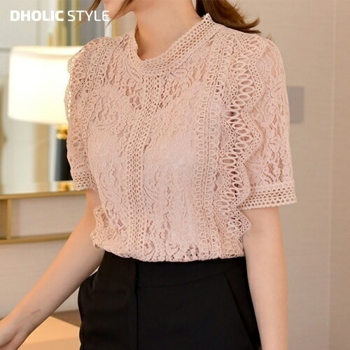 [メガ割りSALE]パターンレース半袖ブラウス・p518694