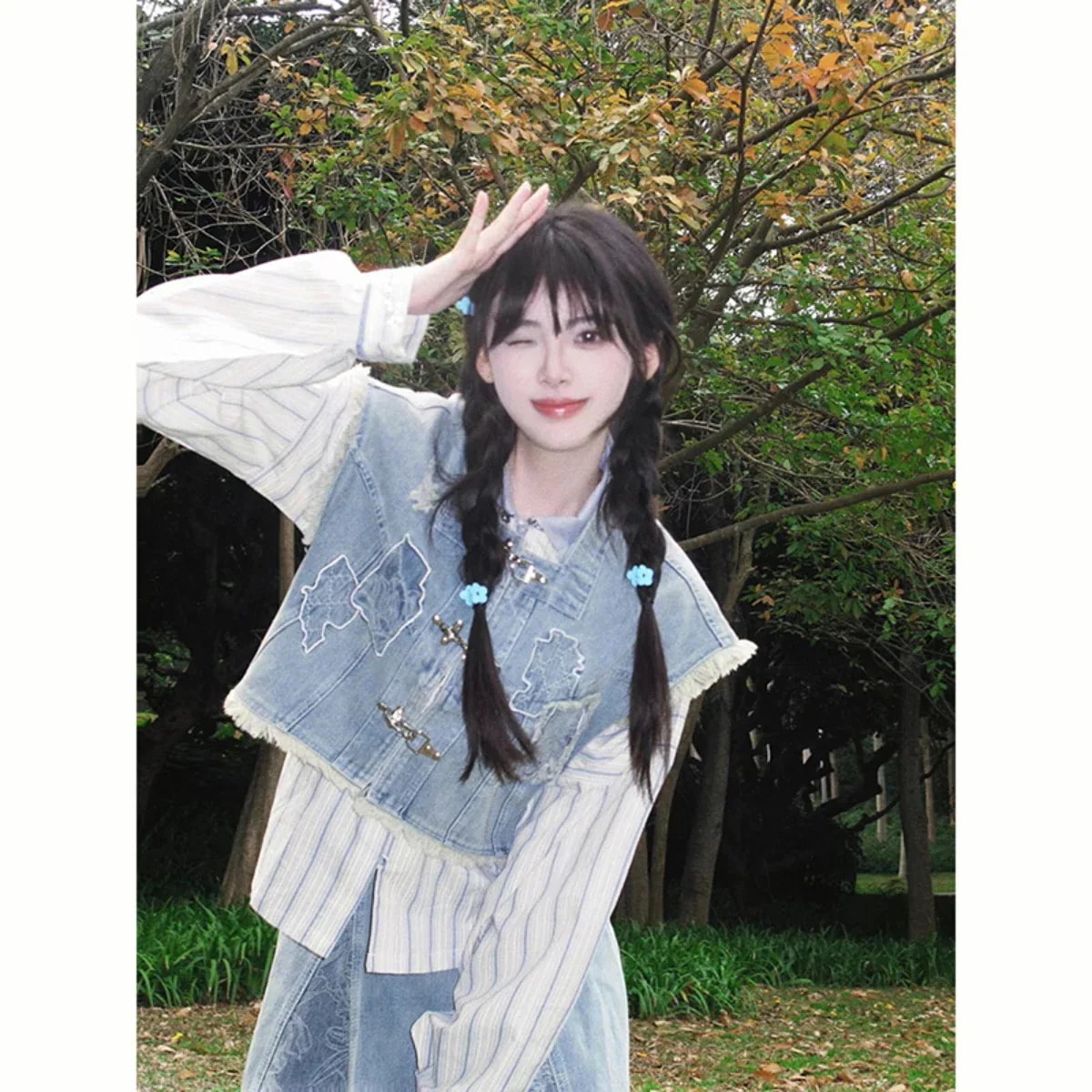 シックなウォッシュ加工デニムスカートセット女性用ファッションスーツ