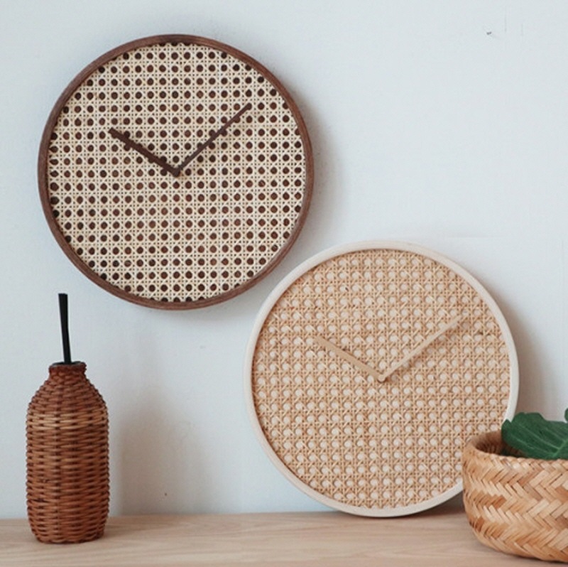 ラタン無音壁時計 4color ナチュラルなインテリア