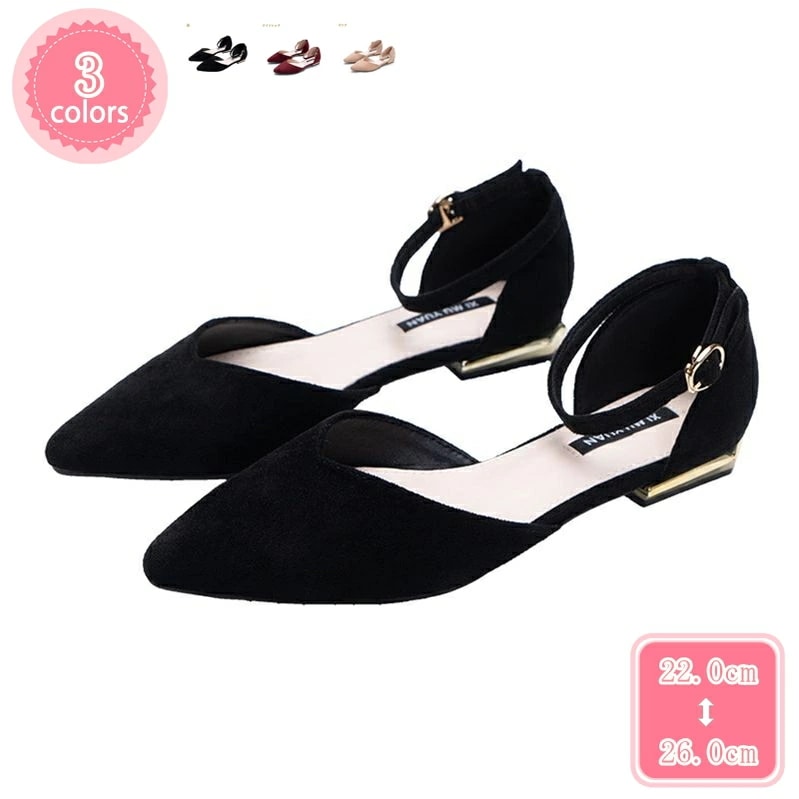 1000円OFFクーポン パンプス スエード 歩きやすい レディース ローヒール Vカット ストラップ パンプス セパレート ポインテッドトゥ つっかけ フラットシューズ 疲れにくい コンフォート 幅