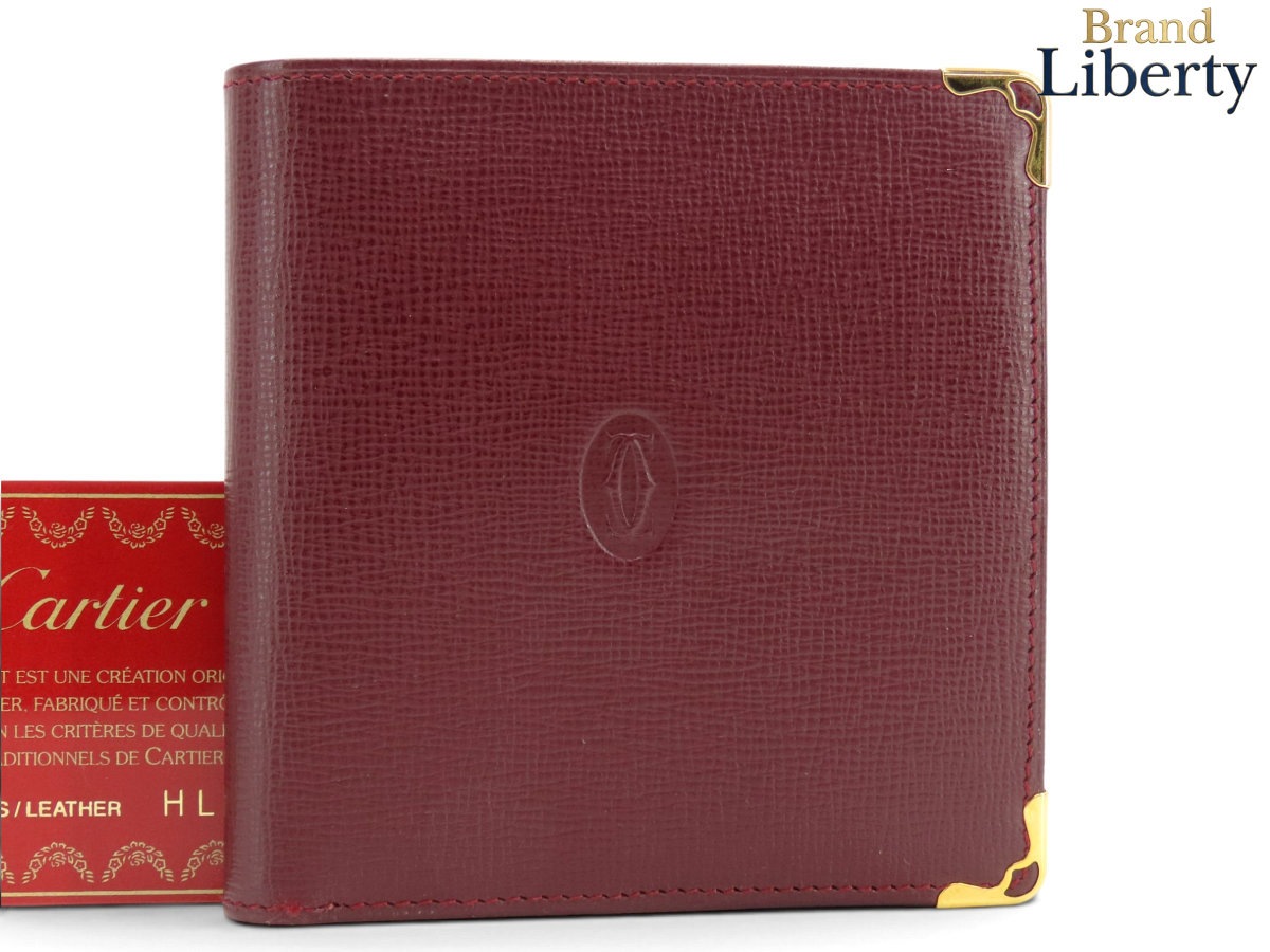 ほぼ新品カルティエCartierマストドゥカルティエ二つ折り財布コンパクト財布ボルドーカーフレザーL3000165