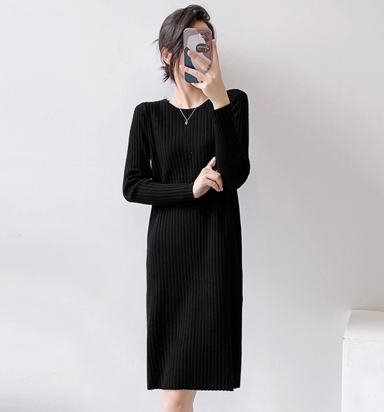 ワンピース デート モテアイテム ミモレ丈 長袖 Uネック 可愛い きれいめ 上品 おしゃれ かっこいい 可愛い ラブリー キュート ガーリー クール モード系 セクシー エレガント 存在感