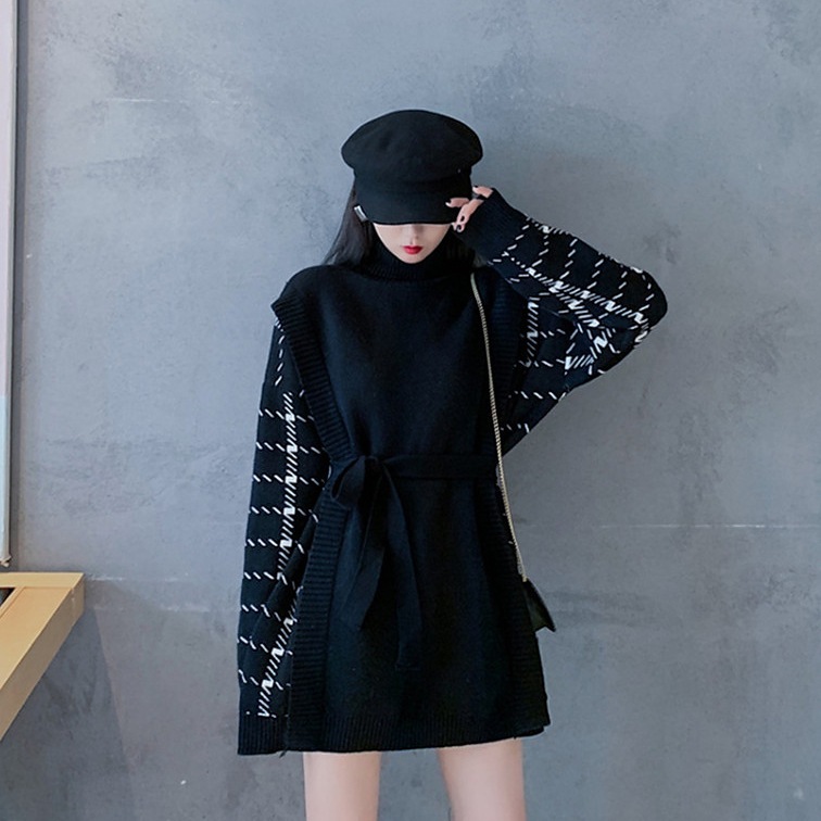 デザイン上級者ワンピ ワンピース ミニ丈 長袖 タートルネック ベルト ウエストマーク 可愛い きれいめ シンプル 上品 おしゃれ お洒落 かっこいい 可愛い 女子 こなれ感 クール 5,363円