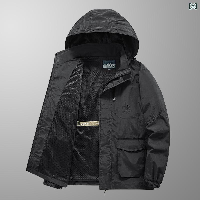 メンズ ファッション フード ジャケット 春秋 アウトドア 速乾 防風 大きいサイズ 薄手 涼しい ジャケット カジュアル ワークウェア ジャケット