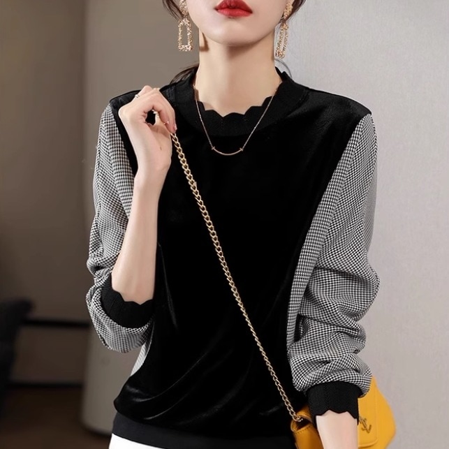 トップス カットソー ニットソー ショート丈 長袖 萌袖 ハイネック ストレート 切り替えデザイン 伸縮性 かわいい 大人可愛い きれいめ 大人 上品 おしゃれ お洒落 レトロ 大人女子 こなれ感