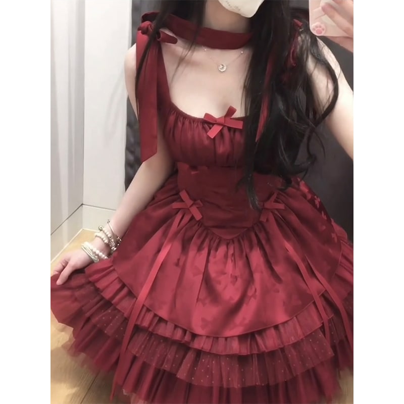 コスプレドレスロリータスカートワンピースレッドロリータドレスspドレスロリータバレエプリンセスドレス
