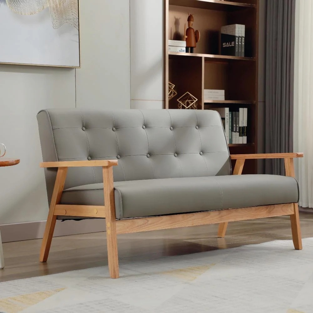 2人掛け ソファ コンパクト リビングルーム用 省スペース ダークブラウン 人工皮革 幅120cm スツール チェア リビングチェア リラックス インテリア