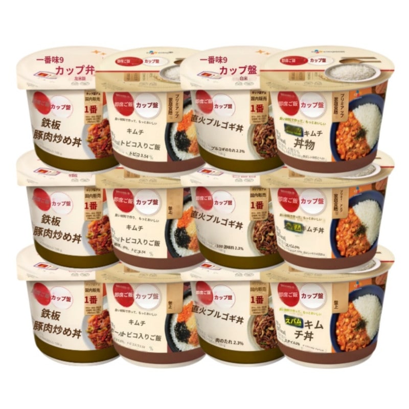 ヘッバンカップ飯 カップ飯セット 4種 12個(鉄板豚肉3+スパムキムチ3+直火プルコギ3+キムチトビコ3)1セット