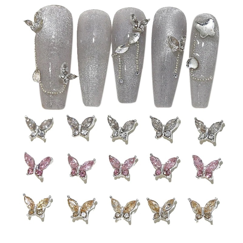 【10点セット】5粒ドリル合金ネイルアクセサリー蝶の爪飾りドリル