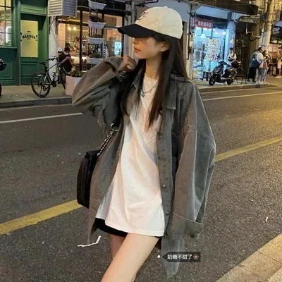 【短納期】秋レトロ着やせデニムシャツゆったりミディアムコート女新作港長袖シャツトップス