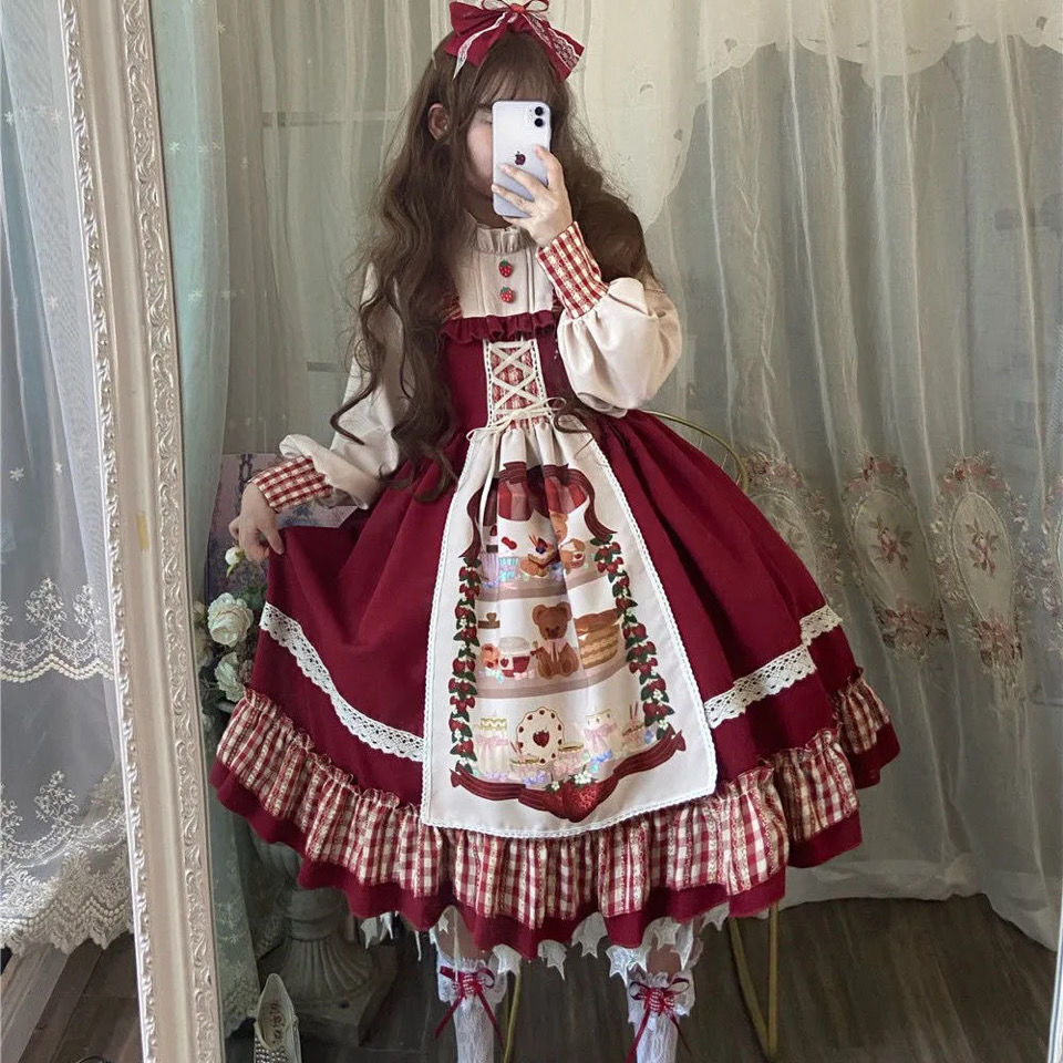 ロリータスカートベリー少女opレトロ赤ずきんマント長袖日系洋装ロリータワンピース