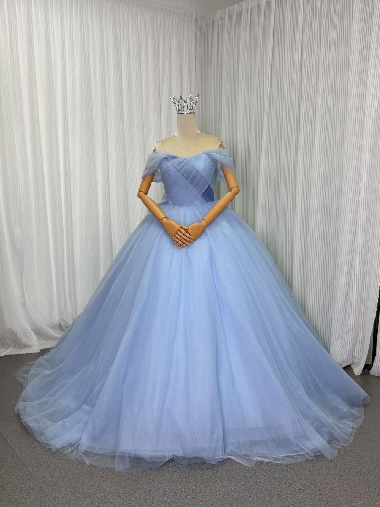 カラードレス ブルーグレー オフショルダー チュールスカート バックリボン 編み上げ 披露宴 47,880円