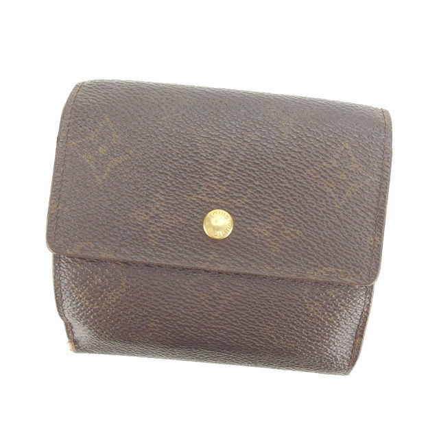 Wホック財布 三つ折り モノグラム ポルトモネビエカルトクレディ ブラウン 中古