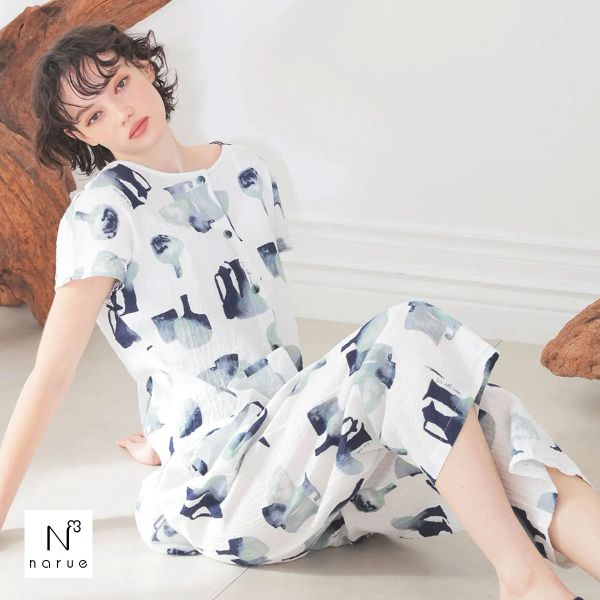 ナルエー パジャマ シャーリングボイルウォータージャグパジャマ セットアップ 上下セット ルームウェ