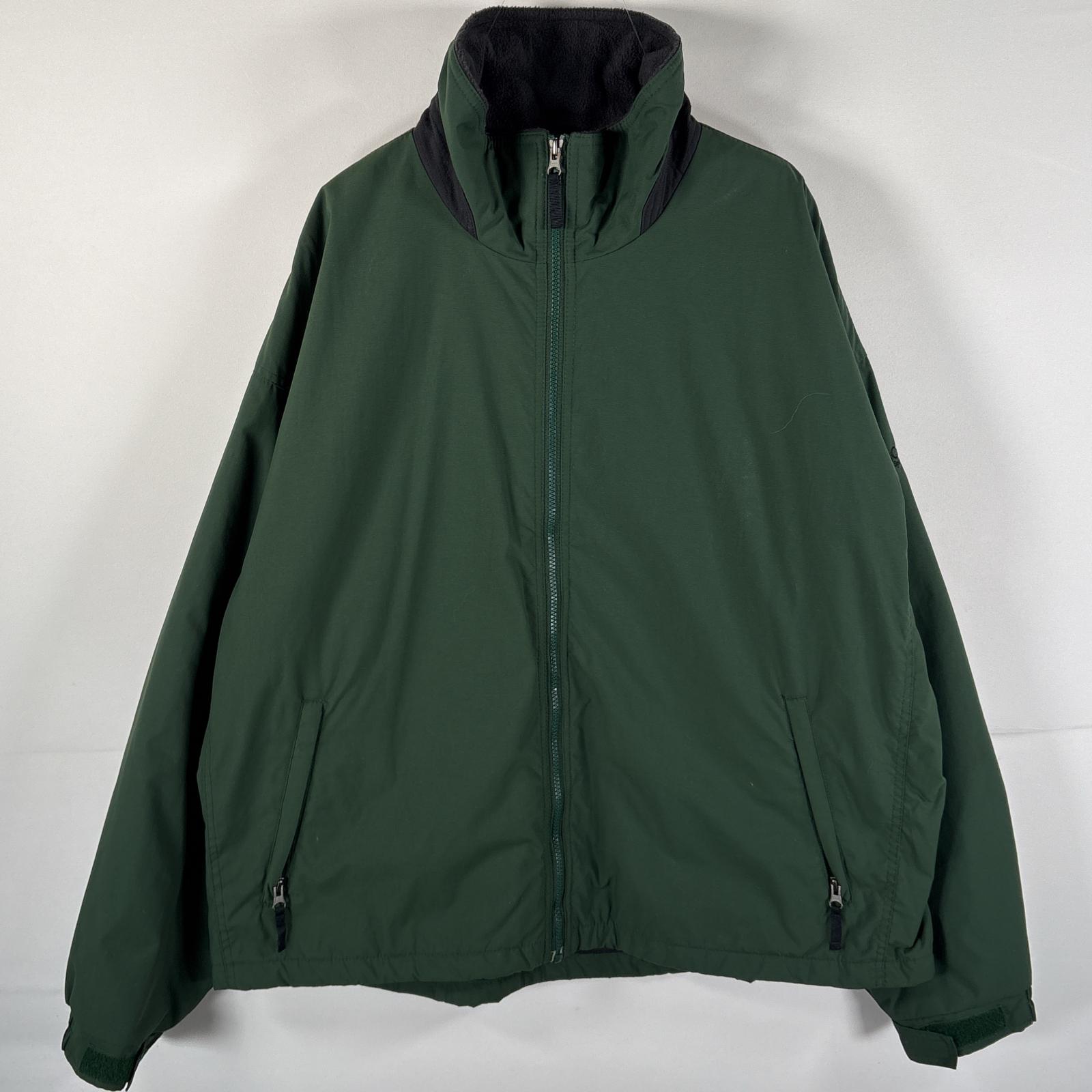 古着 ナイロンジャケット フリースライナー ワンポイントロゴ刺繍 大きいサイズ フルジップ XL グリーン メンズ