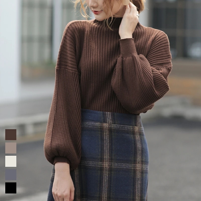 トップス 長袖 無地 ニット セーター ハイネック 冬 タートルネック パプスリーブ お洒落 厚手 レディースファッション 20代 30代 40代 50代 60代 ReRe 4,922円