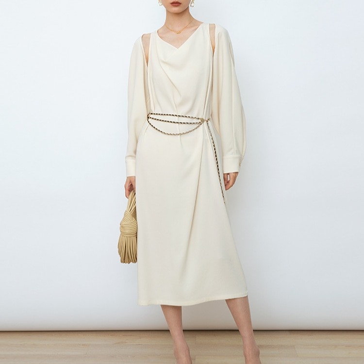 2024国境を越えた新しいワンピースの女性の肩の襟のスカートはアイロンをかけないでください