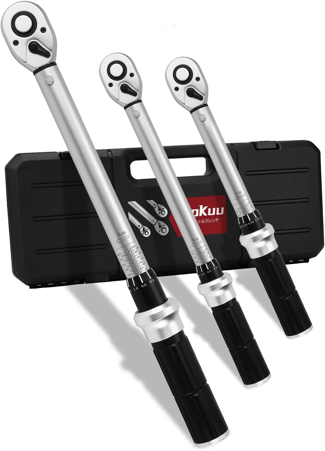 トルクレンチセット 差込角1/2インチ(40-220N.m)1/4インチ(5-25N.m)3/8インチ(5-60N.m) 専用ケース・校正証明書・日本語説明書付き