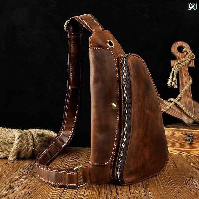 チェスト バッグ クロスボディ レザー 本革 アウトドア カジュアル バイク 自転車 観光 街歩き 斜め掛け メンズ 男性用 男性用 最上層 牛革 レ