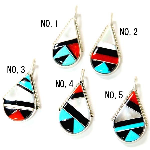 インディアンジュエリー ペンダント ネックレス ズニ族 雫型 天然石 ターコイズ マルチストーン メンズ レディース シルバー925 No,1/2/3/4/5