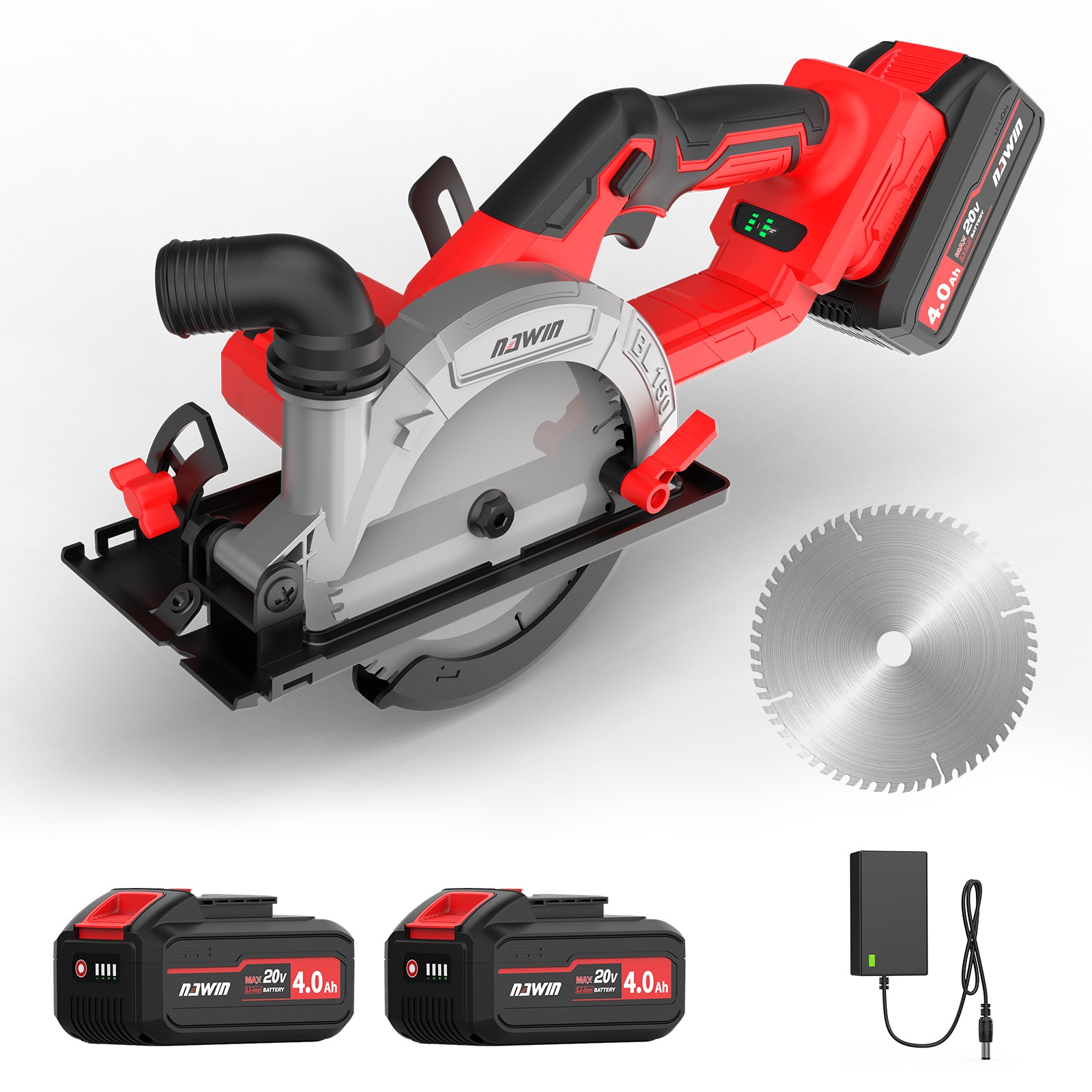 充電式丸ノコ 4.0Ahバッテリー2個付 コードレス ブラシレスモーター 石材・木材・タイルの切断 電動丸ノコ マルノコ 丸鋸 丸のこ (刃径150)