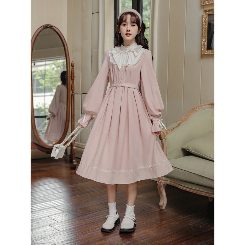 【急速出荷】送.料.無.料.スタンドカラー ウエスト プリンセススカート令嬢風 ワンピース