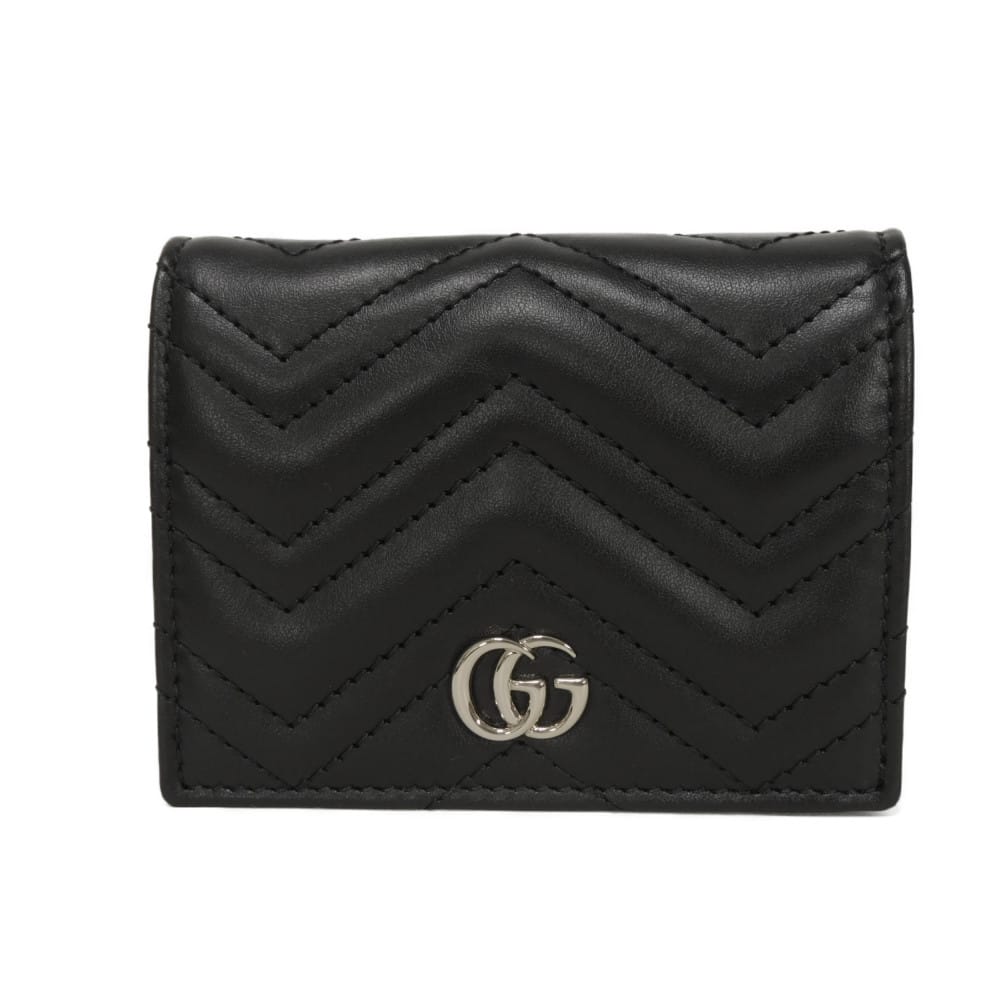 【中古】 二つ折り財布 現行 シェブロン キルティング ステッチ ダブルG ミニ ウォレット GGマーモント 466492 AAET8 1000