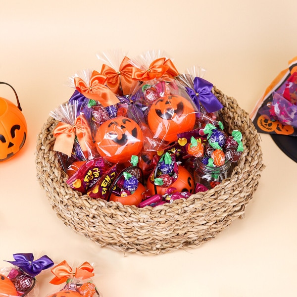 ハロウィンデー カボチャ柄 おやつセット x 50個 / グディバッグ リボン 包装 プレゼント