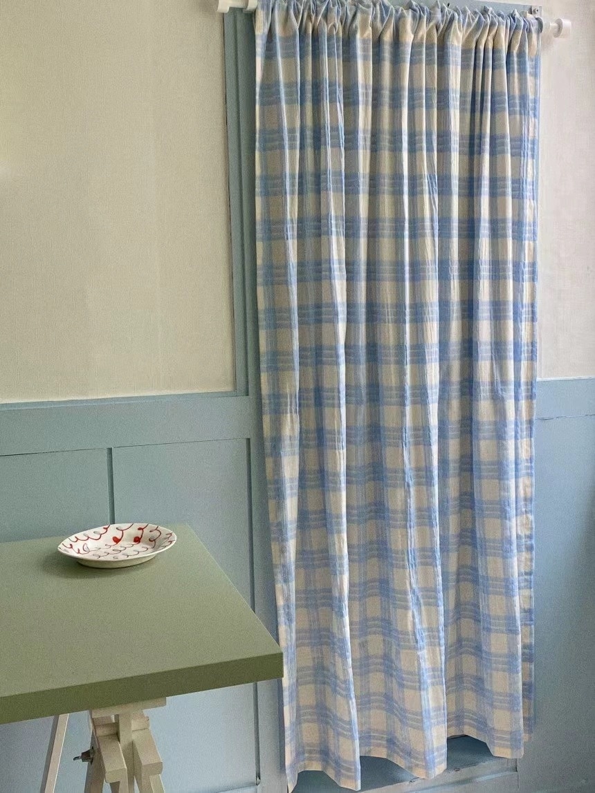 【10点セット】カーテン　日よけ　寝室　チェック柄　水色　黄色　韓国雑貨　女の子　一人暮らし　目隠し333117 26,483円