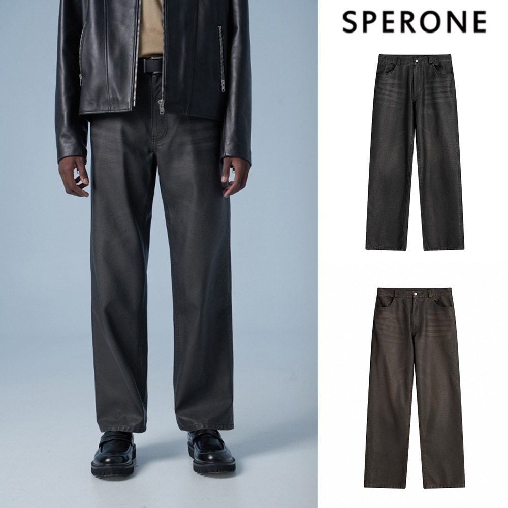 [SPERONE] Crack leather loose pants
