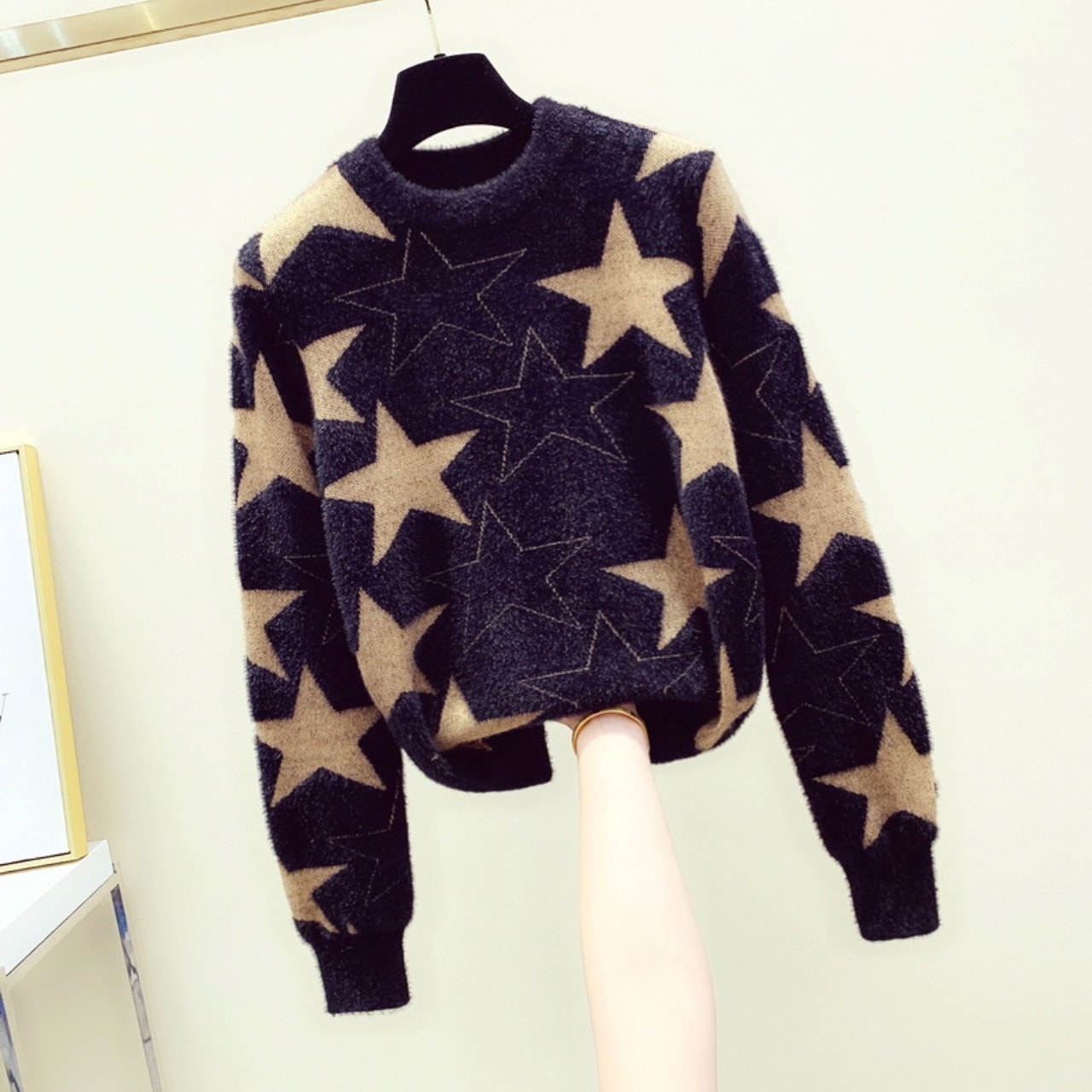 ニット レディース トップス セーター プルオーバー 柄物ニット 星柄 ジャガード 長袖
