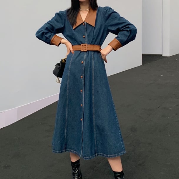 ワンピース 上着 人気 おすすめ おしゃれ お洒落 激安 安い プチプラ 長袖 ロング オープンカラー 開襟 Vネック タイト ふんわり 無地 デニム 可愛い かわいい 韓国 シンプル lo