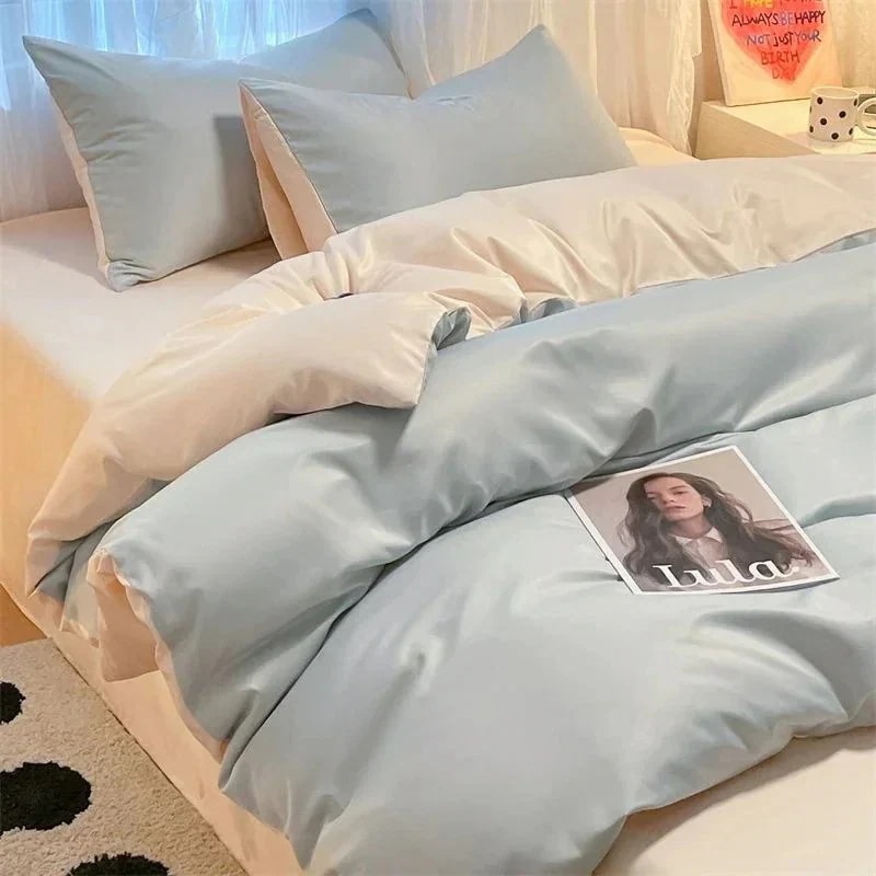 【急速出荷!】新作入荷 韓国 布団カバー 可愛い フリル付き 柔らか 肌触りアイスシルク 掛け布団カバー 寝具 三四点セット 無地 4,727円