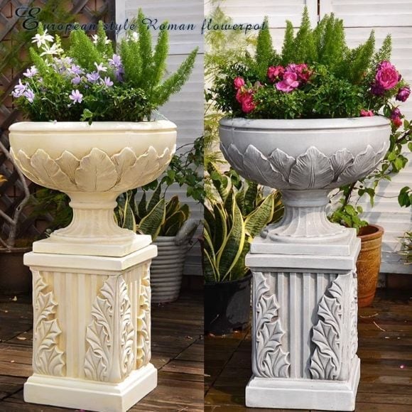 欧風オブジェセット 鉢と柱 装飾 置物 アンティーク風 ゴージャス おしゃれ 柱 ウエディング デコレーション インポート ガーデニング ベージュ グレー