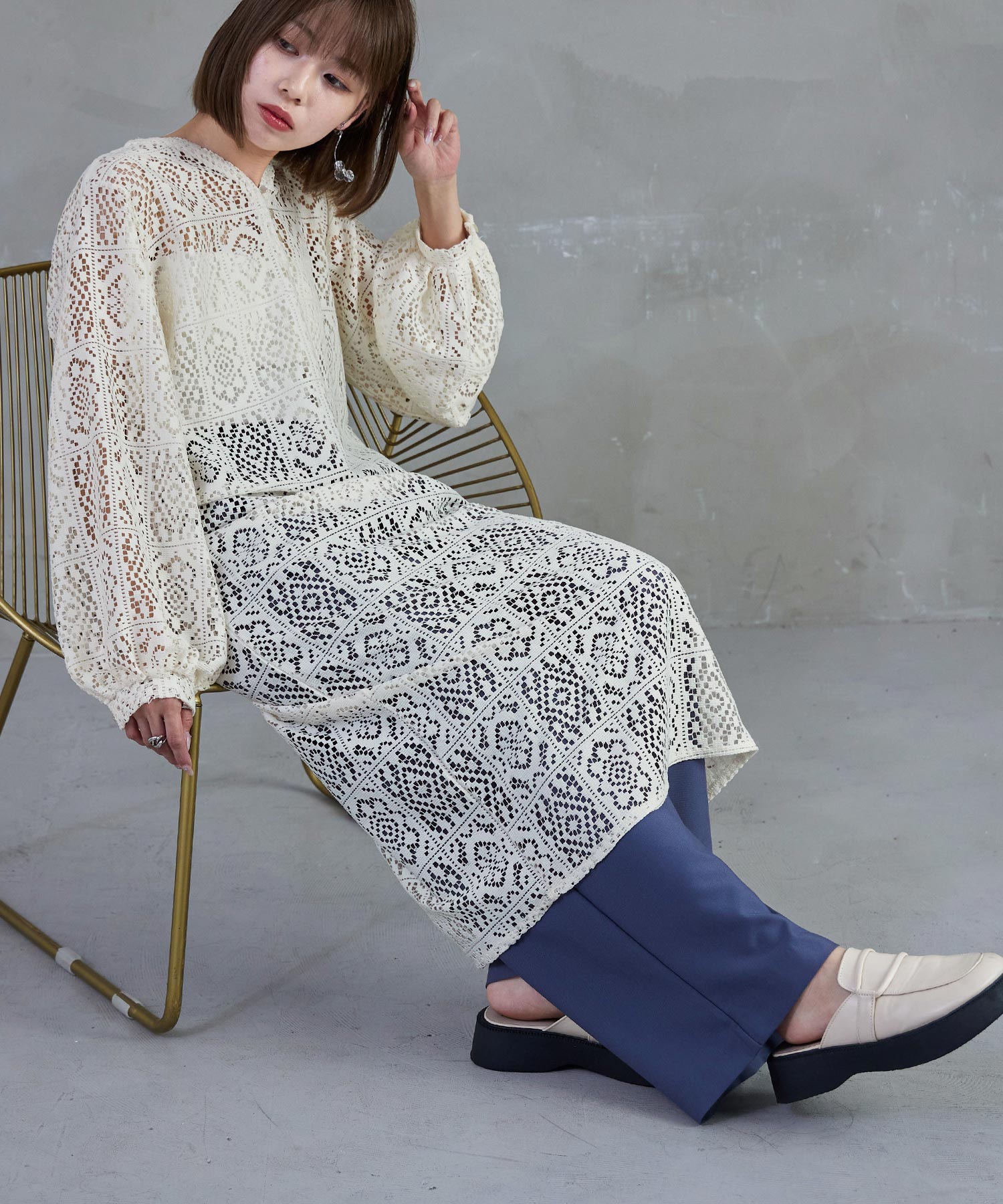 クロシェレース ロングワンピース 長袖 クロシェニット レディース ワンピース 透かし編み ニット ロング マキシ丈 低身長 高身長 ママコーデ レイヤード 重ね着 韓国 クロシェ編み 春 夏 秋