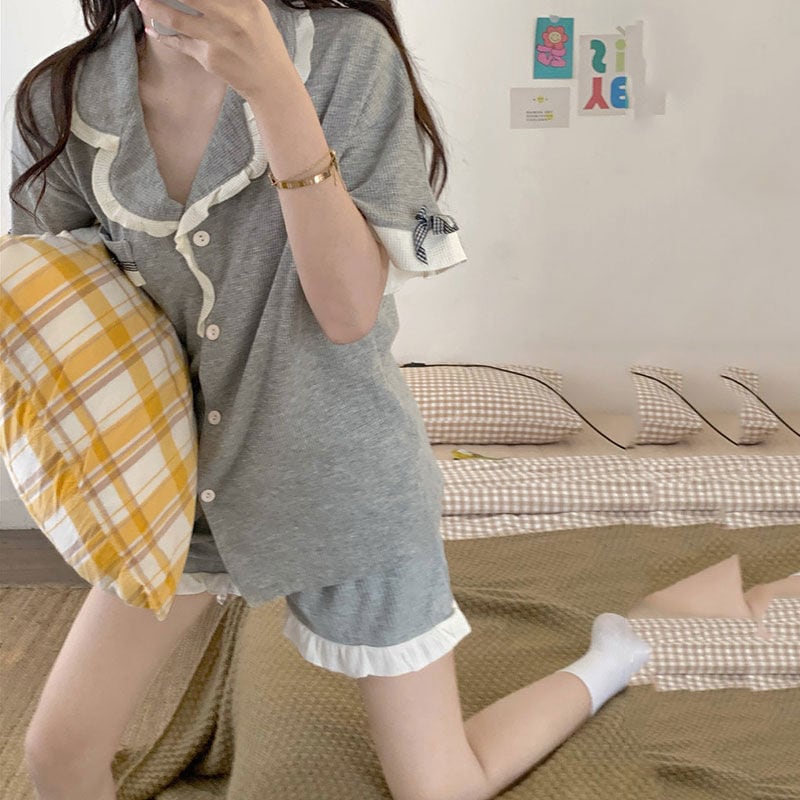 パジャマ ウェア夏の新型insパジャマシンプル半袖半ズボンゆるい薄いカジュアルスーツレディース 韓国ファッション