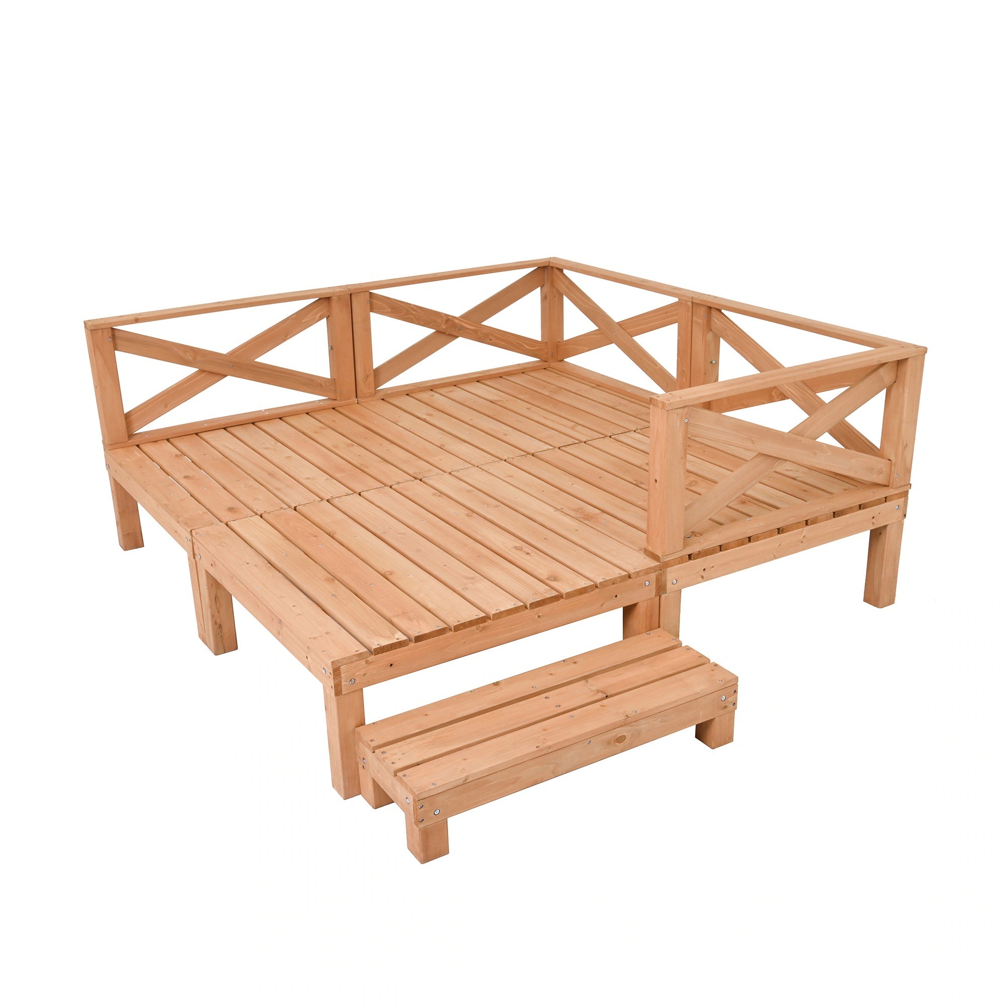 ウッドデッキ 天然木 キット 8点セット1坪 ウッドパネル 家具ガーデンファニチャーバルコニー ベランダ 踏み台付 北欧 キットウッド 新生活【ナチュラル】