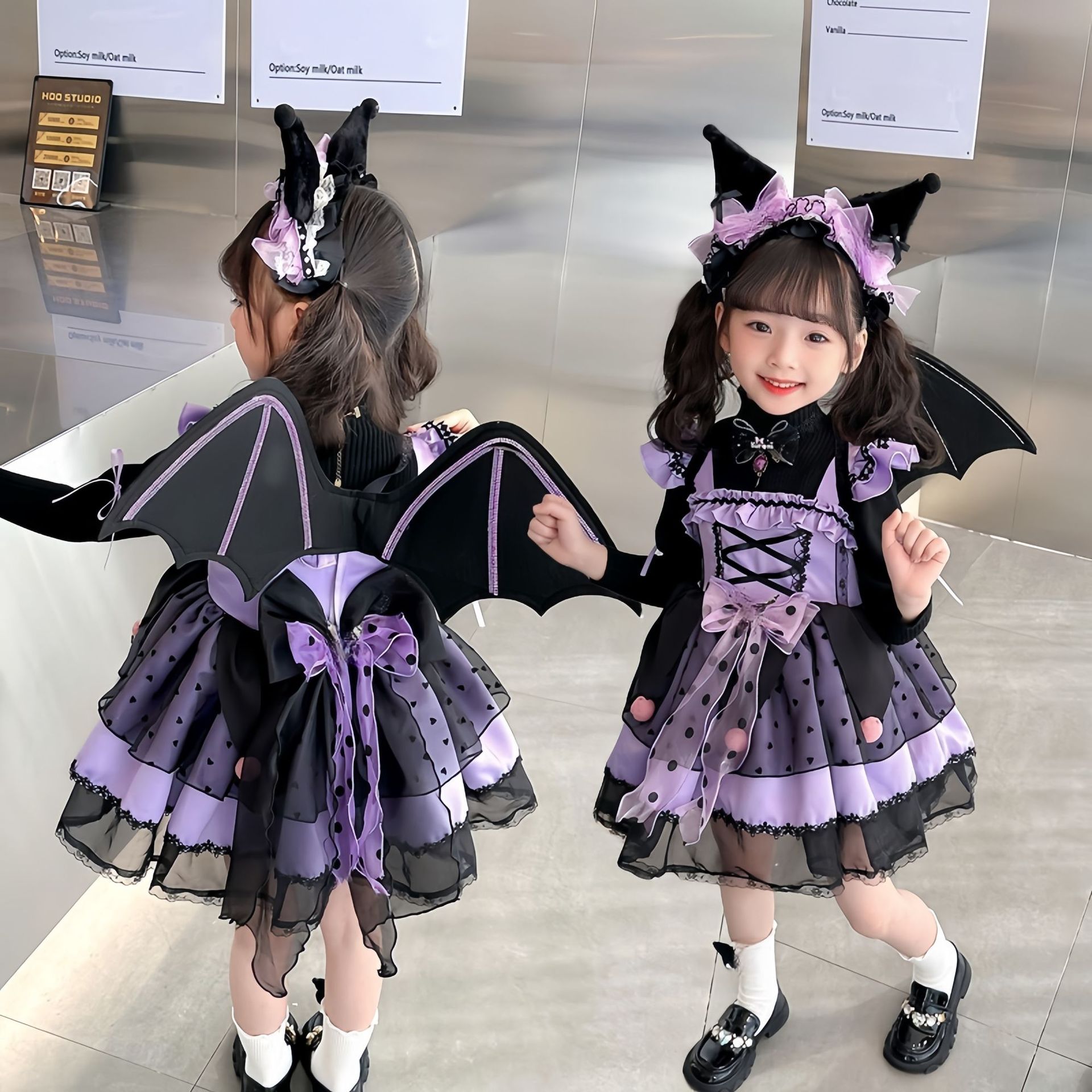ロリータ悪魔羽根舞台衣装 ケーキティアード礼服